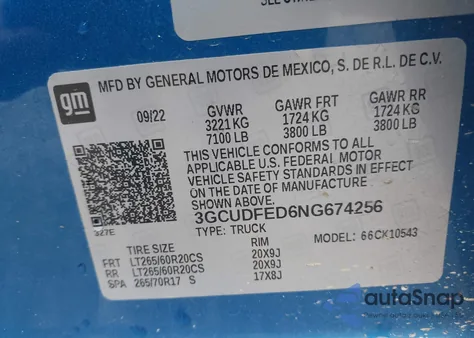 2022 Chevrolet Silverado 1500 4Wd Short Bed Lt Trail Boss из США, поврежденный, VIN 3GCUDFED6NG674256